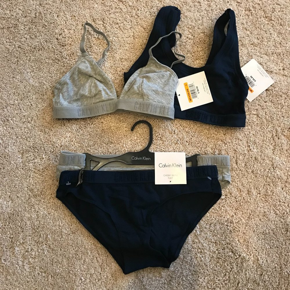 2 Calvin Klein Logo Cotton Bralette & Bikini Set